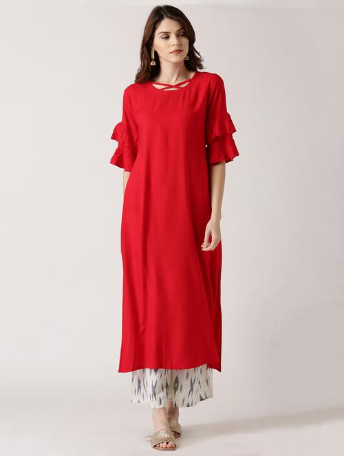 red rayon straight kurta - 14532274 - Very Small Image - 1