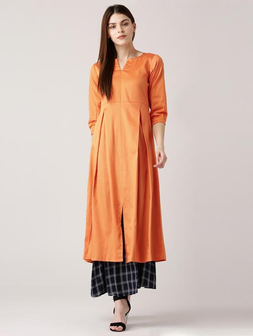 orange cotton aline kurta - 14532282 - Very Small Image - 1