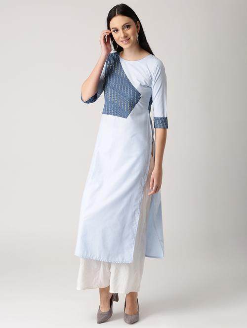 blue cotton straight kurta - 14532283 - Very Small Image - 1