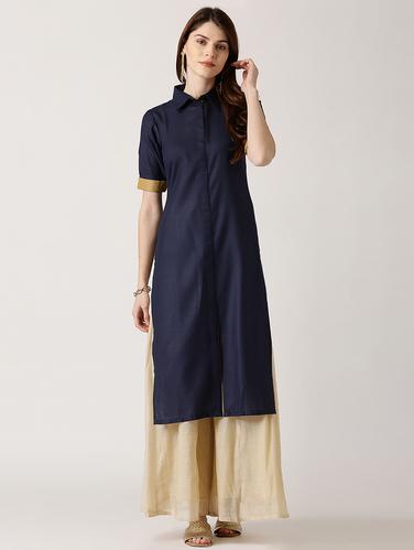 blue cotton straight kurta - 14532285 - Very Small Image - 1