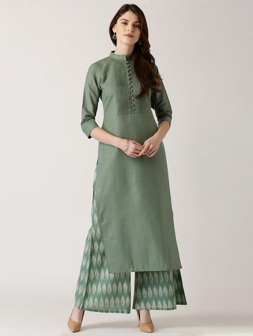 green cotton straight kurta - 14532288 - Very Small Image - 1