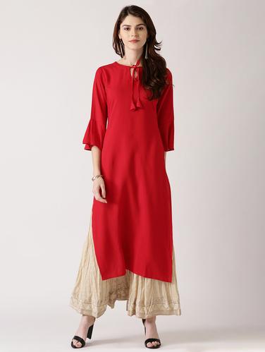 red rayon straight kurta - 14532291 - Very Small Image - 1