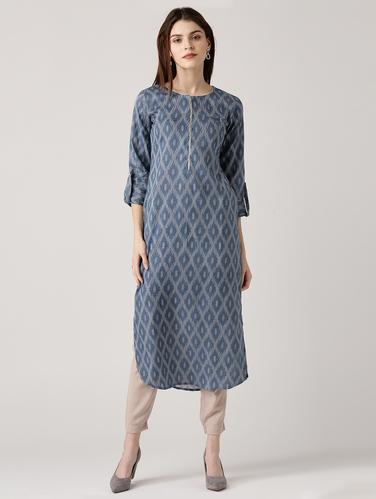 blue cotton straight kurta - 14532293 - Very Small Image - 1