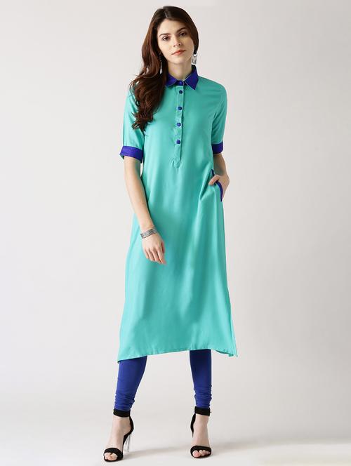 blue rayon straight kurta - 14532294 - Very Small Image - 1