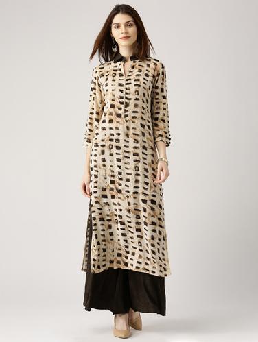 beige rayon straight kurta - 14532298 - Very Small Image - 1