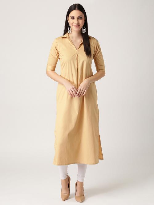 beige cotton straight kurta - 14532308 - Very Small Image - 1