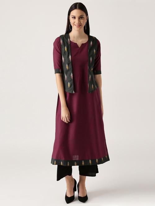 maroon cotton straight kurta - 14532313 - Very Small Image - 1
