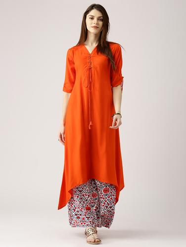 orange rayon kurta palazzo set - 14532318 - Very Small Image - 1