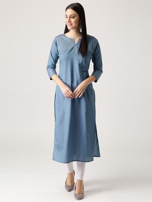 blue cotton straight kurta - 14532321 - Very Small Image - 1