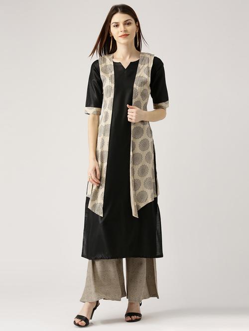 beige cotton kurta palazzo set - 14532330 - Very Small Image - 1