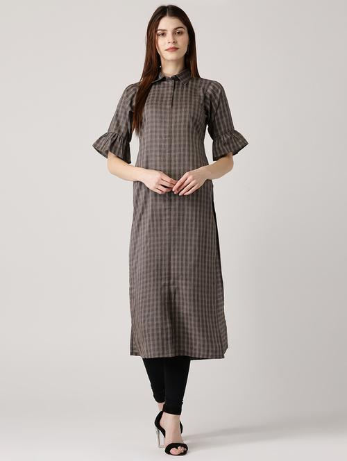 grey cotton straight kurta - 14532331 - Very Small Image - 1