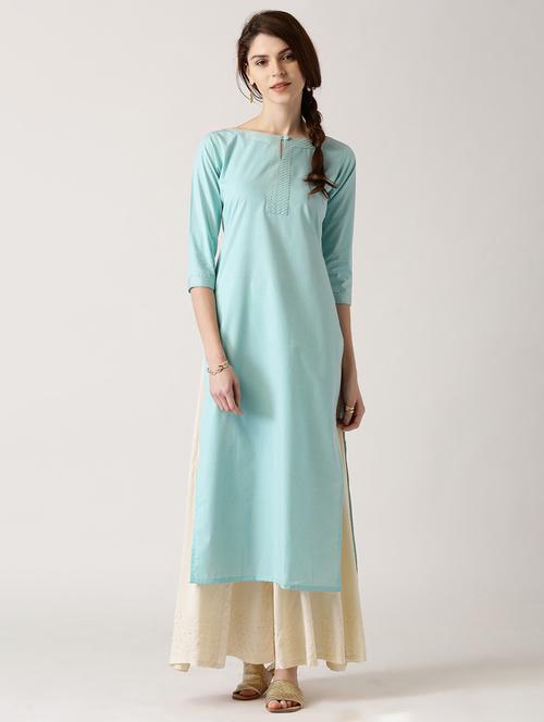 blue cotton straight kurta - 14532333 - Very Small Image - 1