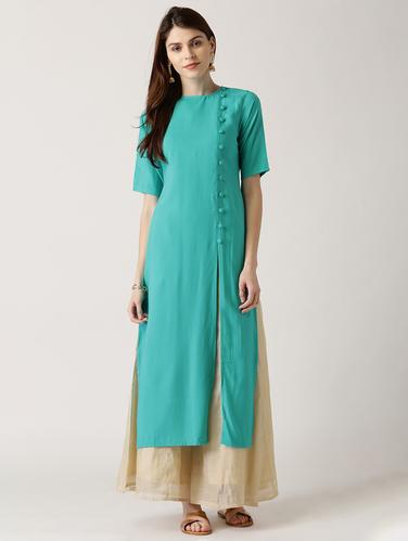 blue rayon straight kurta - 14532338 - Very Small Image - 1