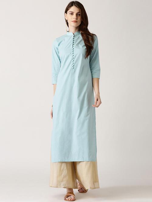 blue cotton straight kurta - 14532340 - Very Small Image - 1
