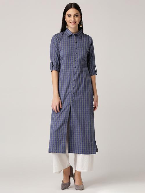 blue cotton straight kurta - 14532343 - Very Small Image - 1