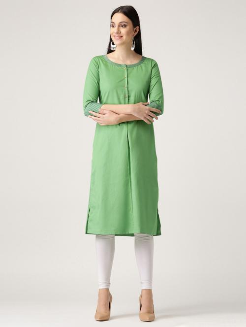 green cotton straight kurta - 14532347 - Very Small Image - 1