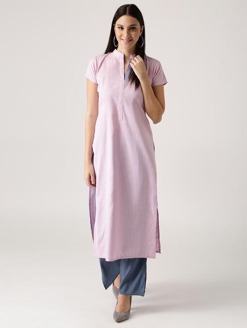 Pink cotton straight kurta - 14532352 - Very Small Image - 1