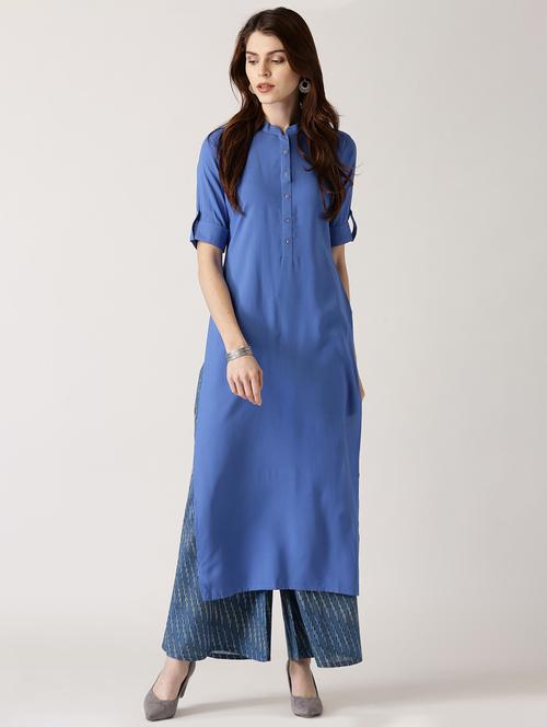 blue rayon straight kurta - 14532358 - Very Small Image - 1