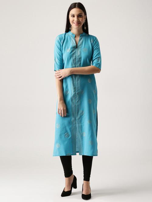 blue cotton straight kurta - 14532359 - Very Small Image - 1