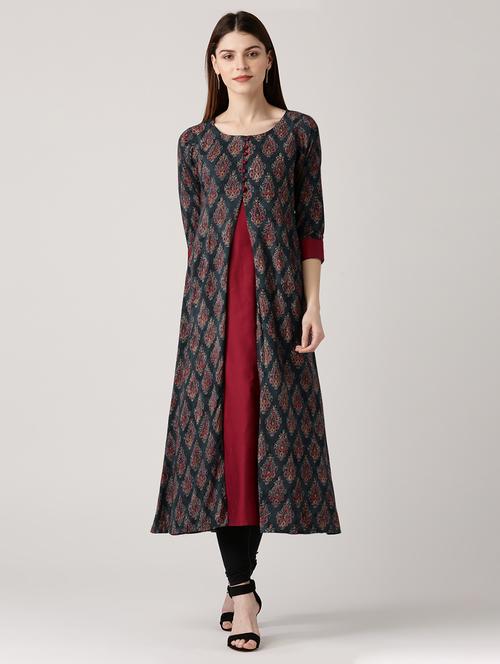 multi colored cotton layered kurta - 14532367 - Very Small Image - 1