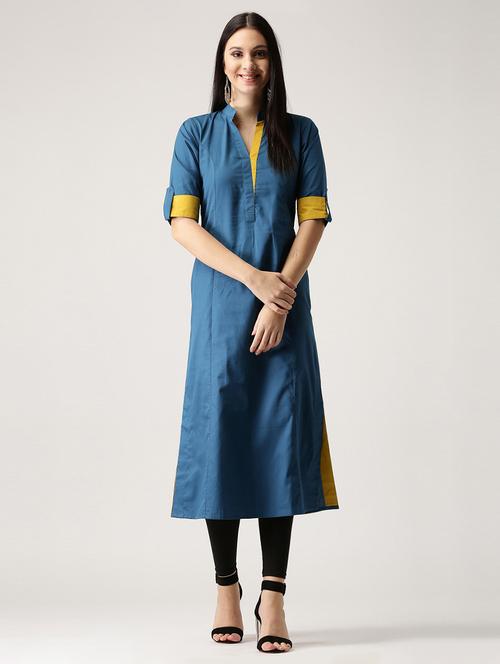 blue cotton straight kurta - 14532368 - Very Small Image - 1