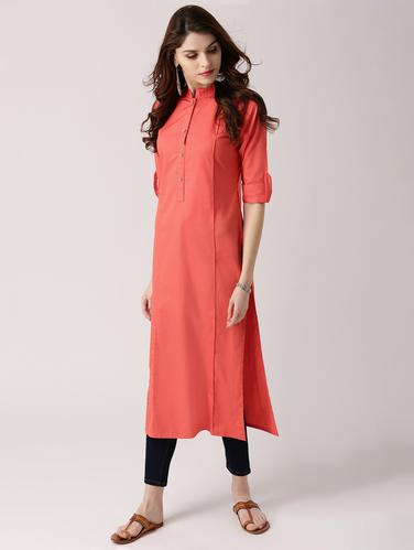 pink cotton straight kurta - 14532371 - Very Small Image - 1