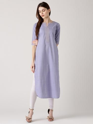 purple cotton straight kurta - 14532402 - Very Small Image - 1