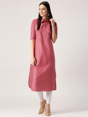 pink cotton straight kurta - 14532404 - Very Small Image - 1