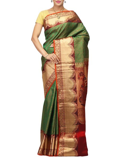 Green mysore silk saree with blouse - 14532444 - Very Small Image - 1