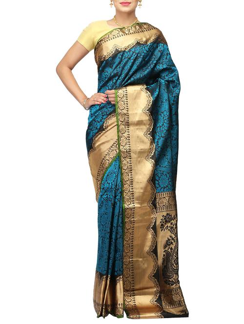 Blue mysore silk saree with blouse - 14532451 - Very Small Image - 1