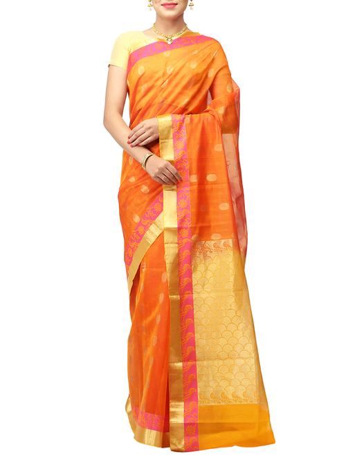 orange woven saree - 14532459 - Very Small Image - 1