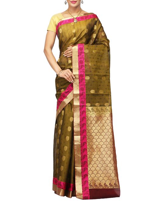 mehandi woven saree - 14532464 - Very Small Image - 1