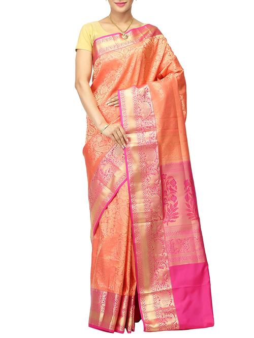 peach woven saree - 14532471 - Very Small Image - 1
