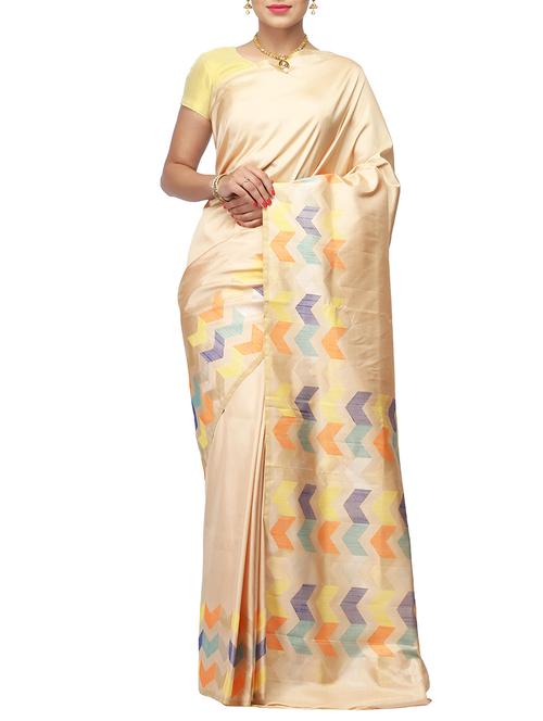 cream woven saree with blouse - 14532474 - Very Small Image - 1