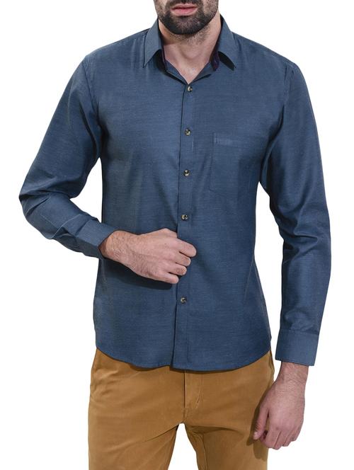 teal blue cotton casual shirt - 14532809 - Standard Image - 1