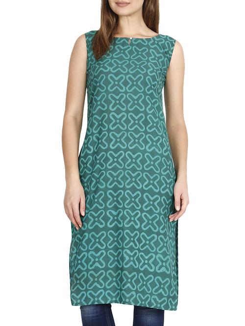 green cotton straight kurta - 14533070 - Very Small Image - 1