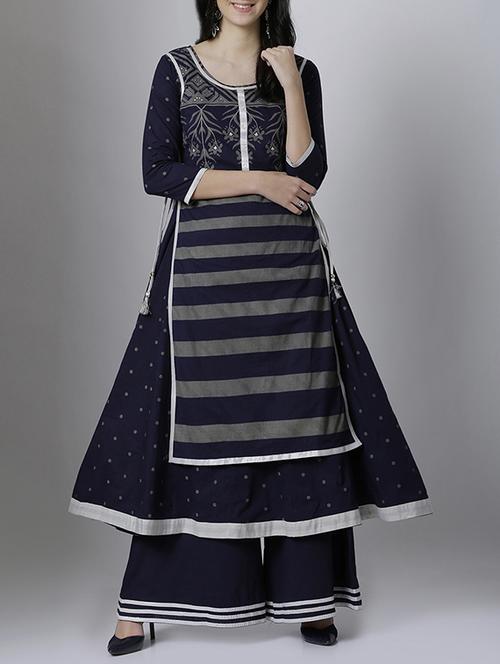 Blue cotton layered kurta - 14533076 - Very Small Image - 1