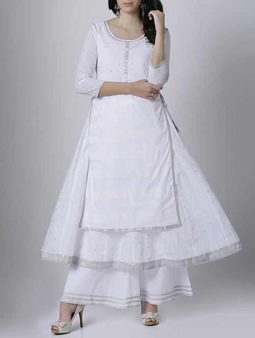White cotton layered kurta - 14533077 - Very Small Image - 1