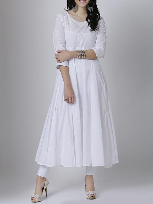 White cotton flared kurta - 14533079 - Very Small Image - 1