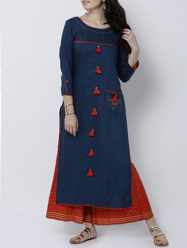 Green rayon straight kurta - 14533082 - Very Small Image - 1
