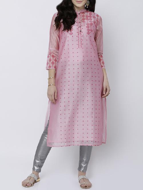 pink cotton blend straight kurta - 14533089 - Very Small Image - 1