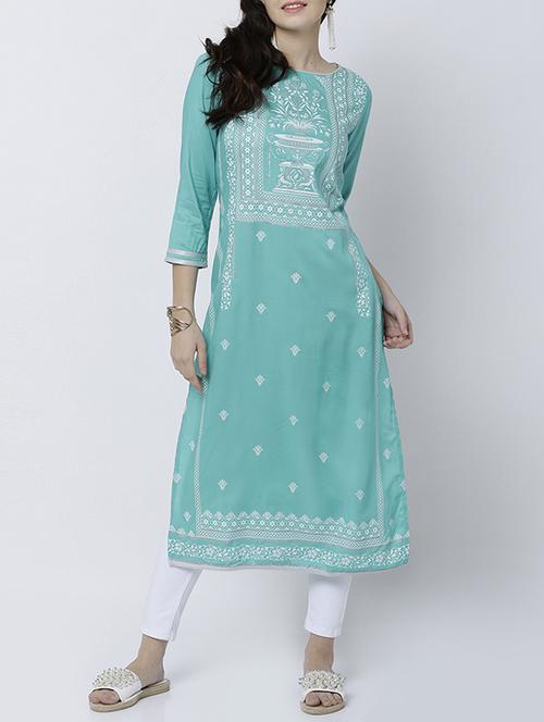 blue rayon straight kurta - 14533090 - Very Small Image - 1
