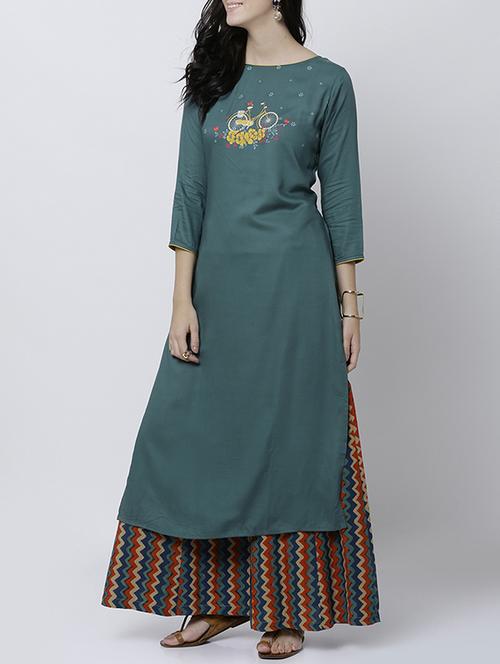 Green rayon straight kurta - 14533095 - Very Small Image - 1