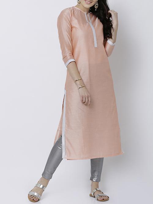 Peach chaderi straight kurta - 14533107 - Very Small Image - 1