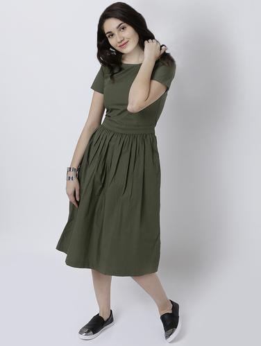green cotton fit & flare dress - 14533117 - Very Small Image - 1