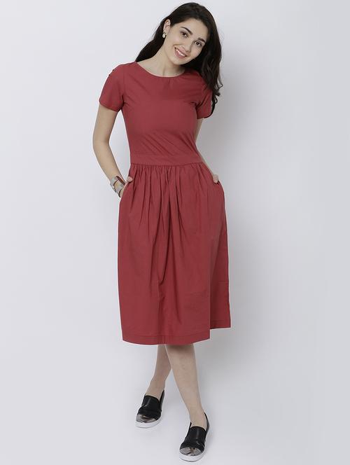 red cotton fit & flare dress - 14533118 - Very Small Image - 1
