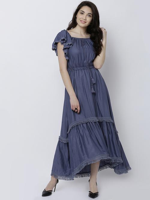 blue rayon asymmetric dress - 14533119 - Very Small Image - 1