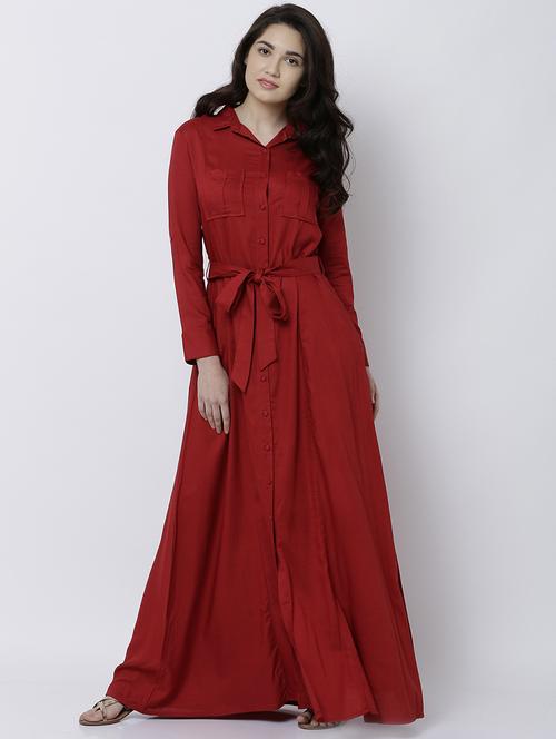 red rayon maxi dress - 14533124 - Very Small Image - 1