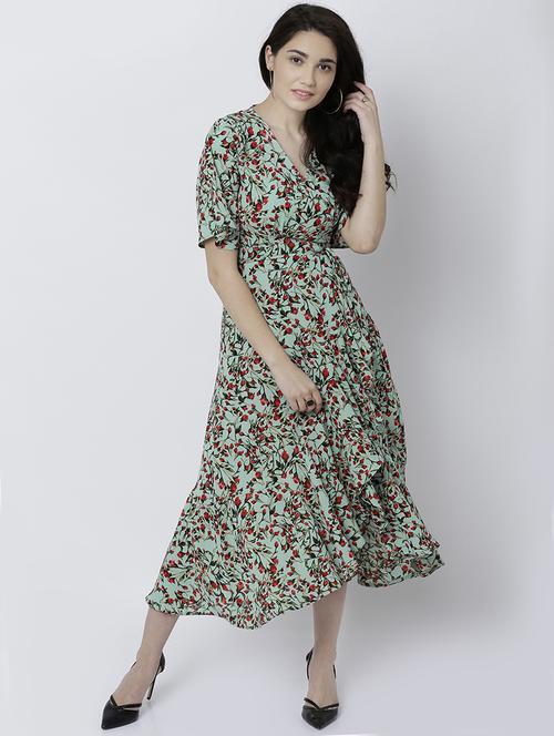 green printed wrapped dress - 14533127 - Very Small Image - 1