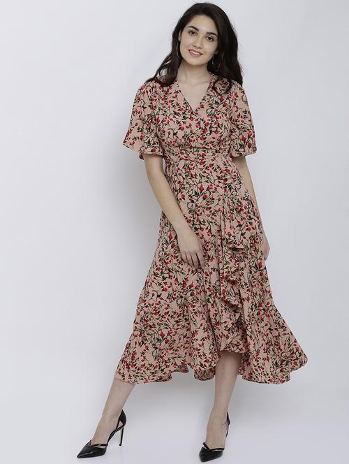 pink printed wrap dress - 14533128 - Very Small Image - 1